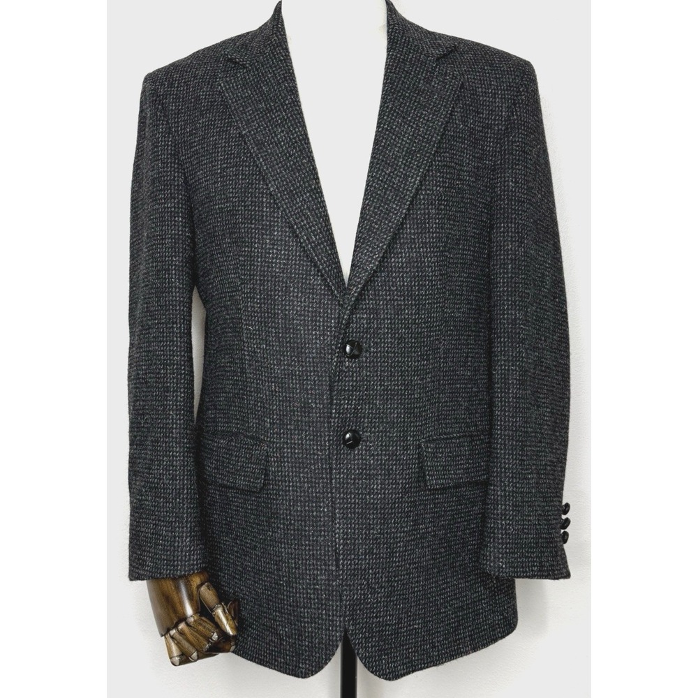 Vintage Harris Tweed Blazer Mens 40R Gray Wool Sport Coat USA Hardwick